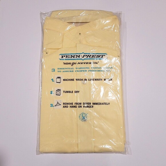 NEW 1950s Glenbrooke Yellow Button Up Pocket Collar Shirt M 14/36 Penneys VTG - Picture 2 of 6